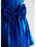 Royal Blue Sequin Knee Length Flower Girl Dress  Royal Blue Sequin Knee Length Flower Girl Dress